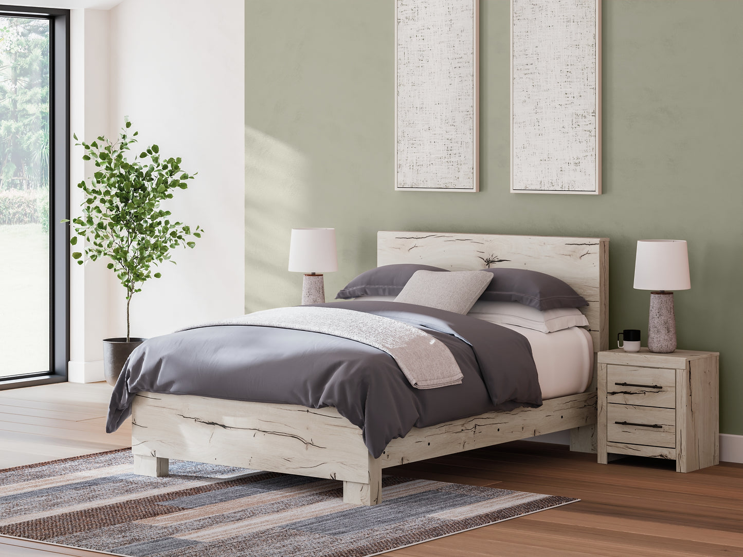 Queen Panel Bed with Mirrored Dresser, Chest and Nightstand