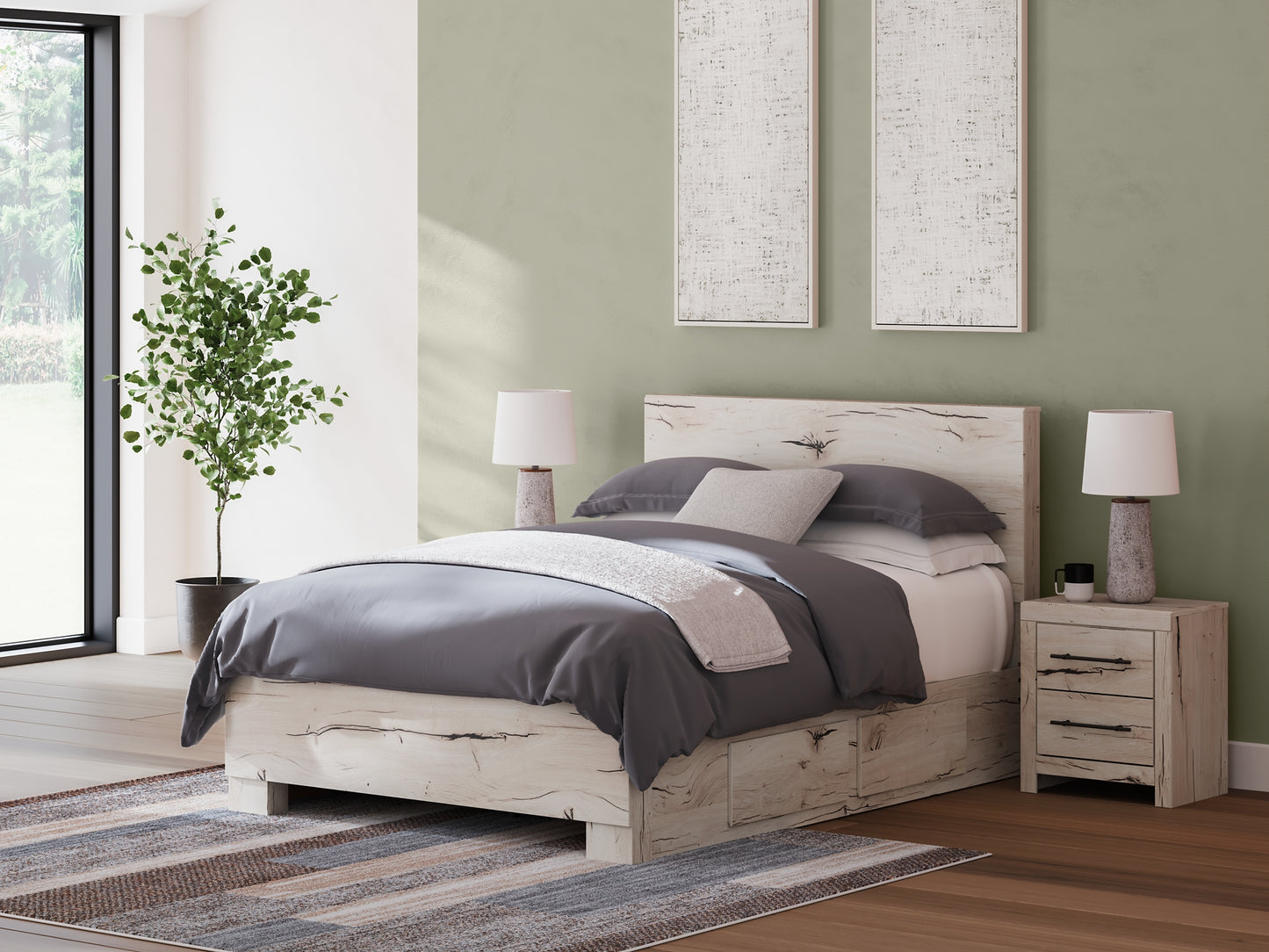 Queen Panel Bed with Mirrored Dresser, Chest and Nightstand