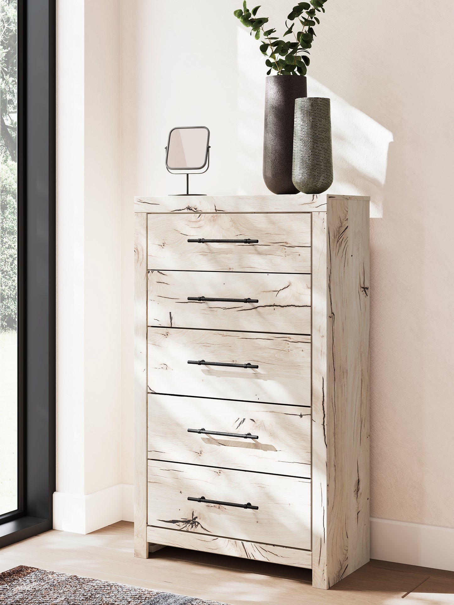 Queen Panel Headboard with Mirrored Dresser and Chest