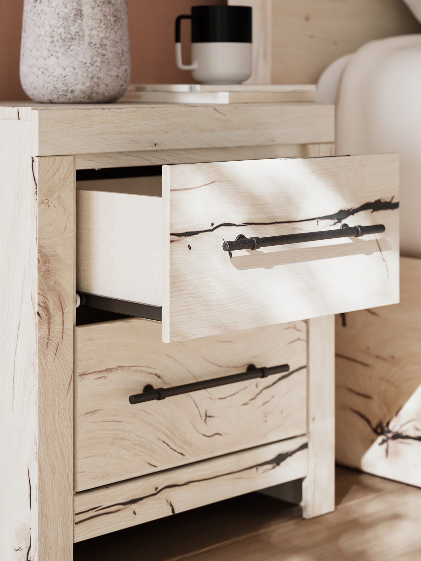 Queen Panel Headboard with Mirrored Dresser, Chest and Nightstand