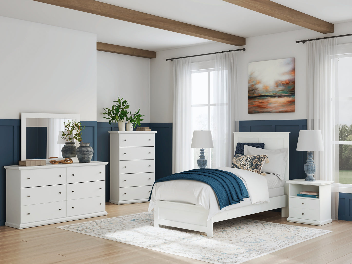 Bostwick Shoals Full Panel Bed with Mirrored Dresser, Chest and Nightstand
