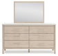 Cadmori Queen Upholstered Panel Bed with Mirrored Dresser, Chest and 2 Nightstands