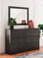 Hollivern King Panel Bed with Mirrored Dresser, Chest and Nightstand