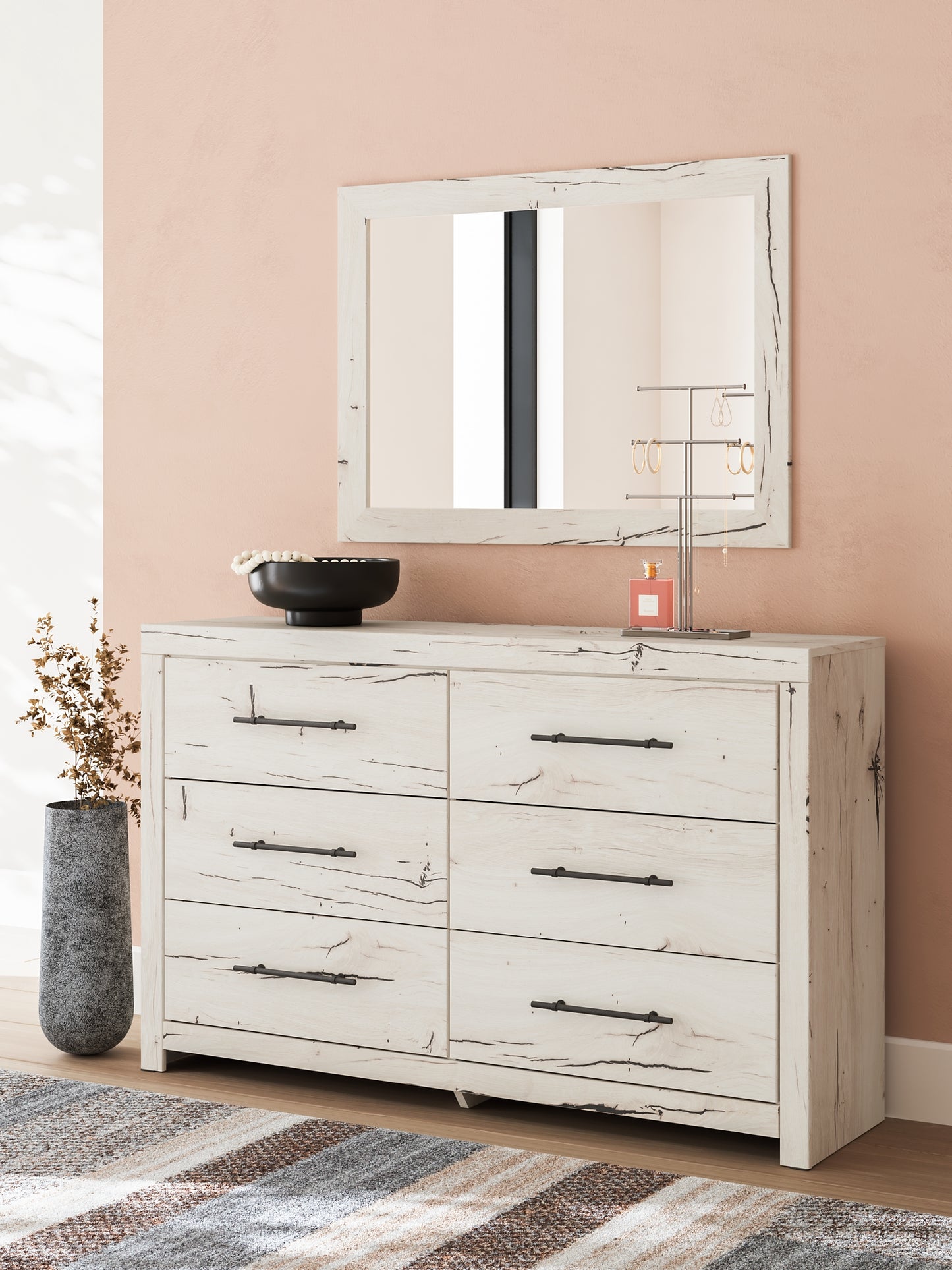 Twin Panel Bed with Mirrored Dresser, Chest and Nightstand