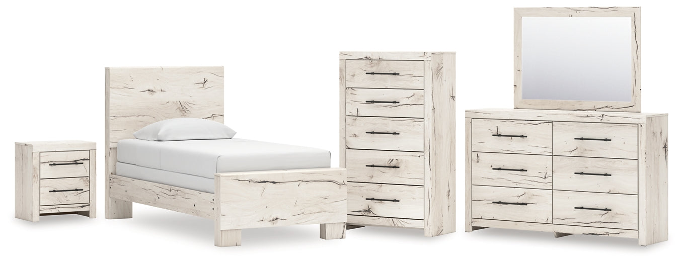 Twin Panel Bed with Mirrored Dresser, Chest and Nightstand