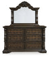 Maylee California King Upholstered Bed with Mirrored Dresser and Chest