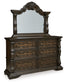 Maylee California King Upholstered Bed with Mirrored Dresser and Chest