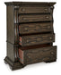 Maylee California King Upholstered Bed with Mirrored Dresser and Chest