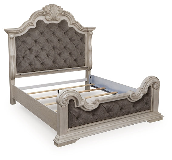 Bruchandi King Upholstered Panel Bed with Mirrored Dresser