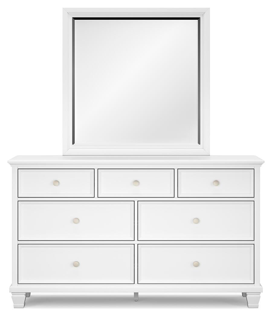Fortman Queen Panel Bed with Mirrored Dresser and Nightstand