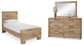 Hyanna Twin Panel Bed with Mirrored Dresser
