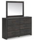 Hollivern King Panel Bed, Dresser, Mirror, Chest and Nightstand