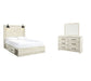 Cambeck Queen Panel Bed with 2 Storage Drawers with Mirrored Dresser